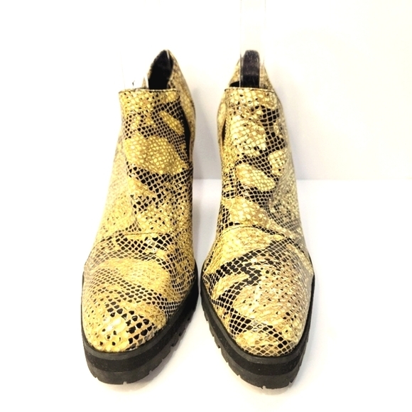 Seychelles California leather slip on snake print, brown black heeled booties - Picture 2 of 8
